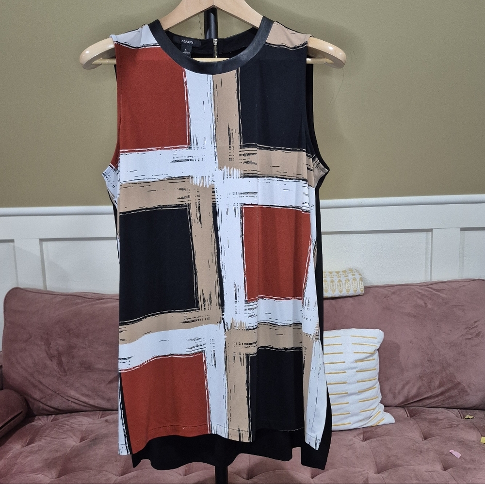 Alfani Sleeveless Top with Rust, Black, and Tan Geometric Design